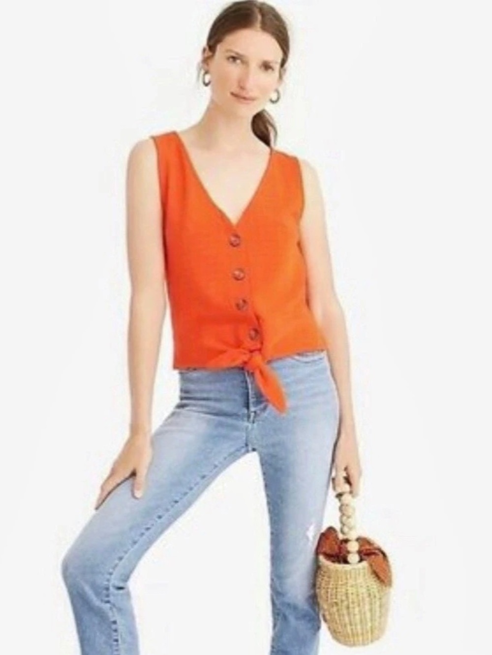 J.Crew Orange Tie-Front Tank Top